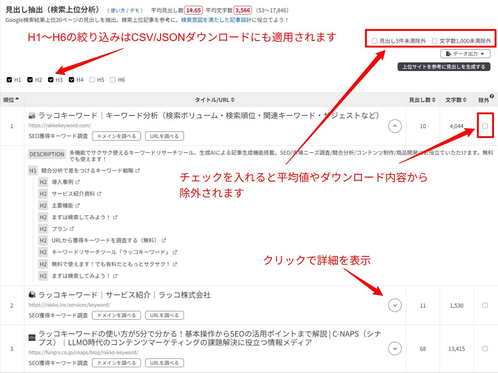 やっこ♪さん　確認用 見出し抽出ツールの使い方 | ラッコキーワード