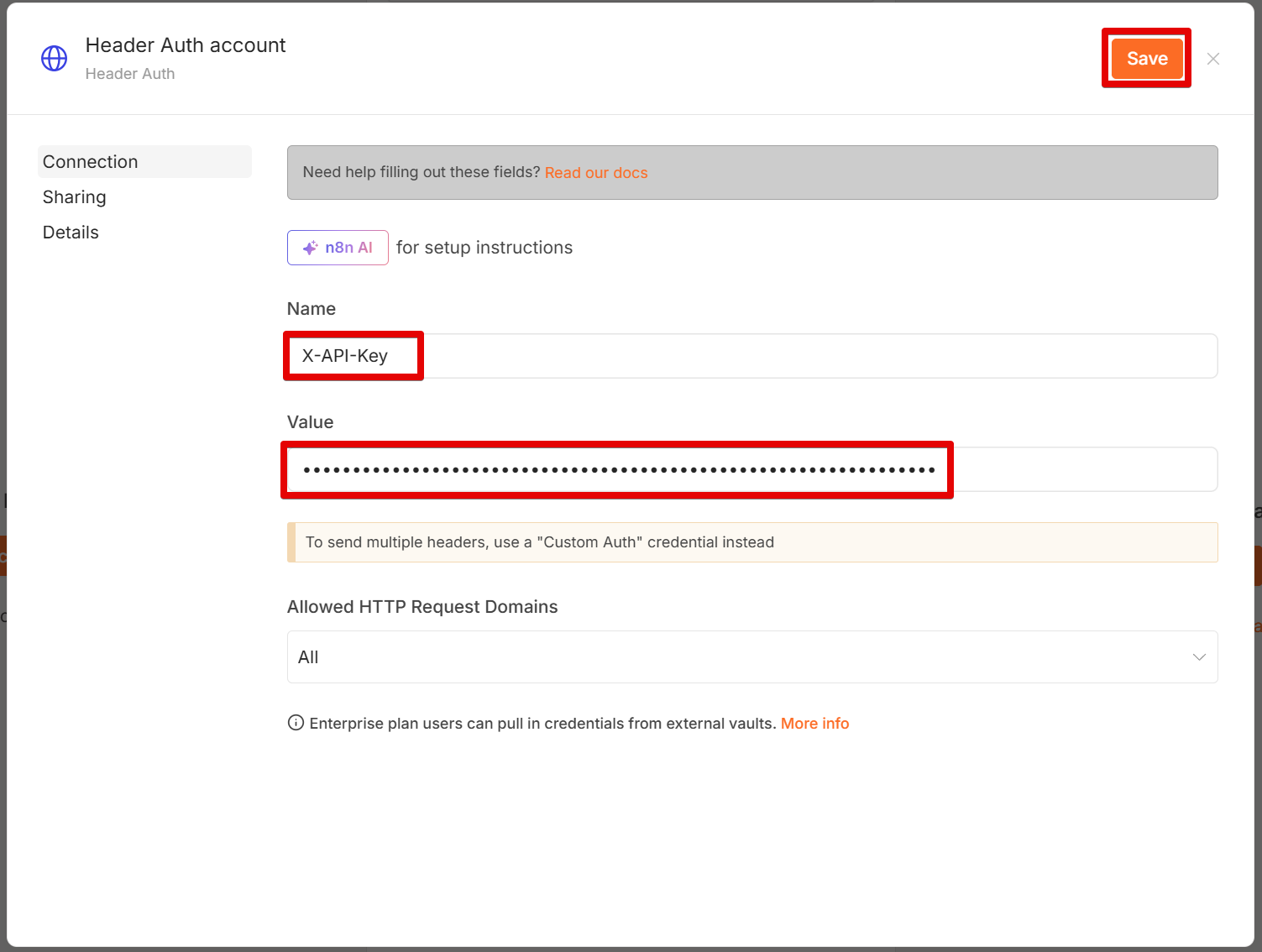 Header Auth account画面で認証情報を入力する画面