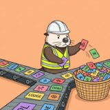 2軒の家から流れてくる同じカードを仕分けるラッコ