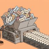バラバラの単語カードを整列マシンで揃えるラッコ