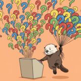 機械から噴き出す?の風船を握るラッコ