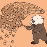 #型の網でハッシュタグをすくい取るラッコ
