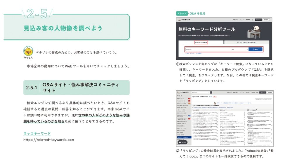 「イチから学ぶWebライティング入門」ラッコキーワード Q&A取得ツール掲載部分