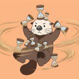 全身に砂時計を載せて次々ひっくり返すラッコ