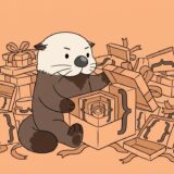 波かっこの形の入れ子の箱を開け続けるラッコ