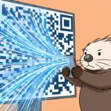 巨大なQRコードをスマホで読み取るラッコ