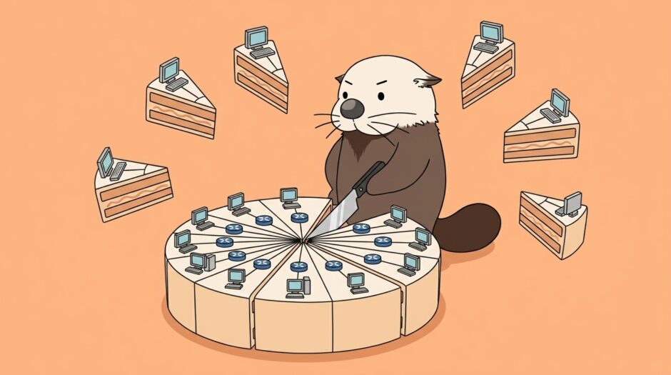 ネットワーク図のケーキを均等に切り分けるラッコ
