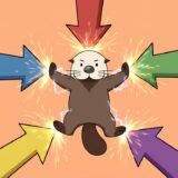 5方向から迫る矢印を全身で受け止めるラッコ