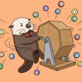 ビンゴマシーンを回しすぎて番号ボールが花火のように打ち上がるラッコ
