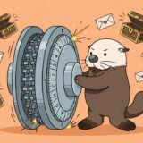 巨大な暗号ダイヤルを回して封筒や宝箱を開けるラッコ
