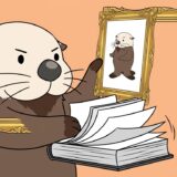 動くパラパラ漫画から1ページを抜き出して額縁に飾るラッコ