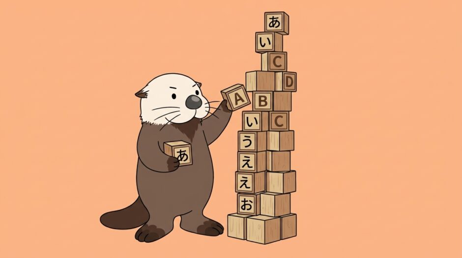 ひらがなのブロックをアルファベットのブロックに付け替えるラッコ