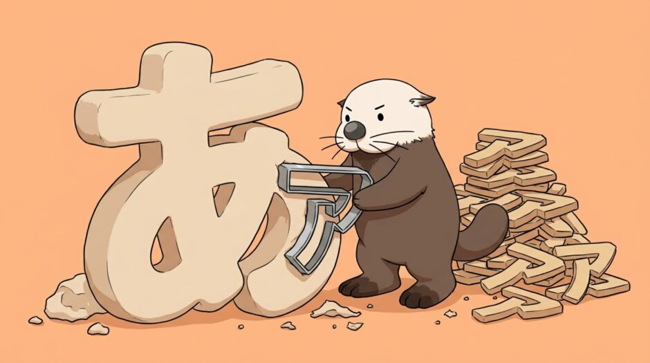 ひらがなのねんどをカタカナの型で型抜きするラッコ