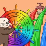 色相環の舵を回して赤緑青の蛇口から色を出すラッコ