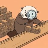 定規のミリ目盛りを10本ずつ束ねるラッコ