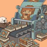 ドット絵を製本機で分厚い本に綴じるラッコ