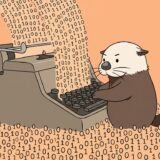 タイプライターから0と1があふれ出すラッコ