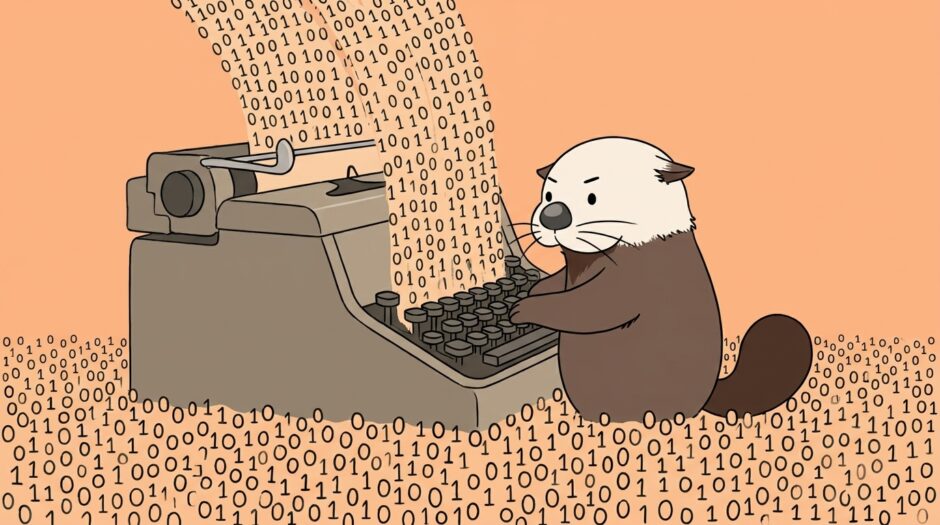 タイプライターから0と1があふれ出すラッコ