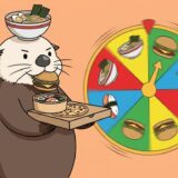 外食先を決めきれず全部の料理を抱え込んで食べようとするラッコ