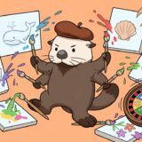 お題ルーレットの後に両手両足しっぽで同時に絵を描く画家ラッコ