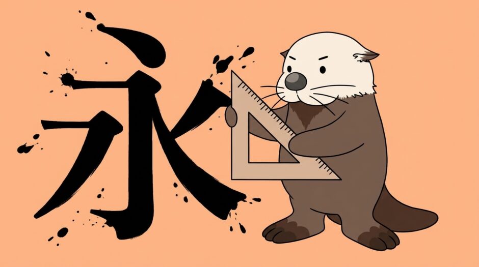 筆文字に定規を当てて明朝体に整えるラッコ