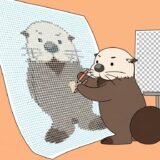 方眼紙を塗りつぶしてドット絵に写し取るラッコ