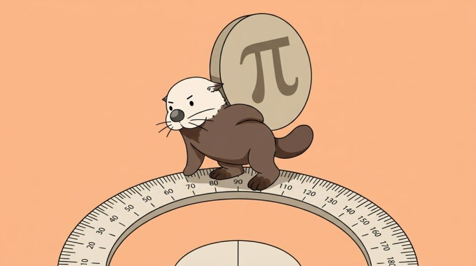 πの円盤を背負って分度器に乗せるラッコ