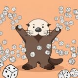 大量のサイコロを放り投げるラッコ