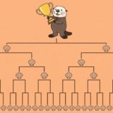 トーナメント表の頂点でトロフィーを掲げるラッコ