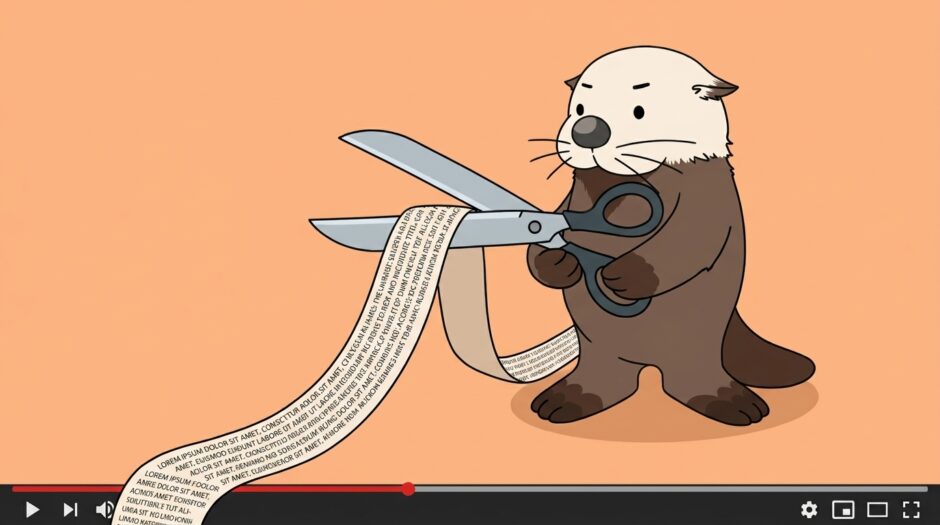 動画のタイトル欄からはみ出した文字をハサミで切るラッコ