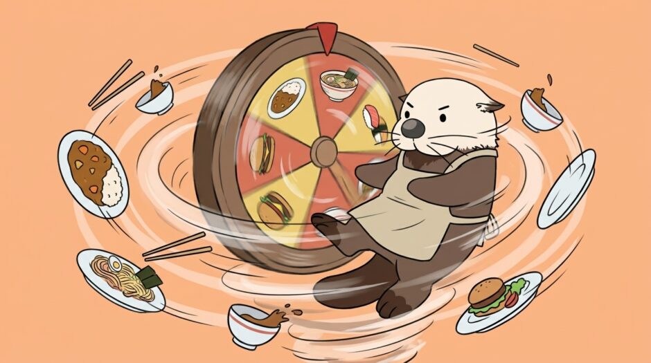 夜ご飯ルーレットを回しすぎて自分も竜巻のように回転するラッコ