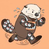 全身にストップウォッチを巻いて走るランナーラッコ