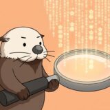 虫眼鏡で文字列の中から特定の模様を探すラッコ