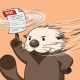 PDF書類を指先でバスケットボールのように回すラッコ