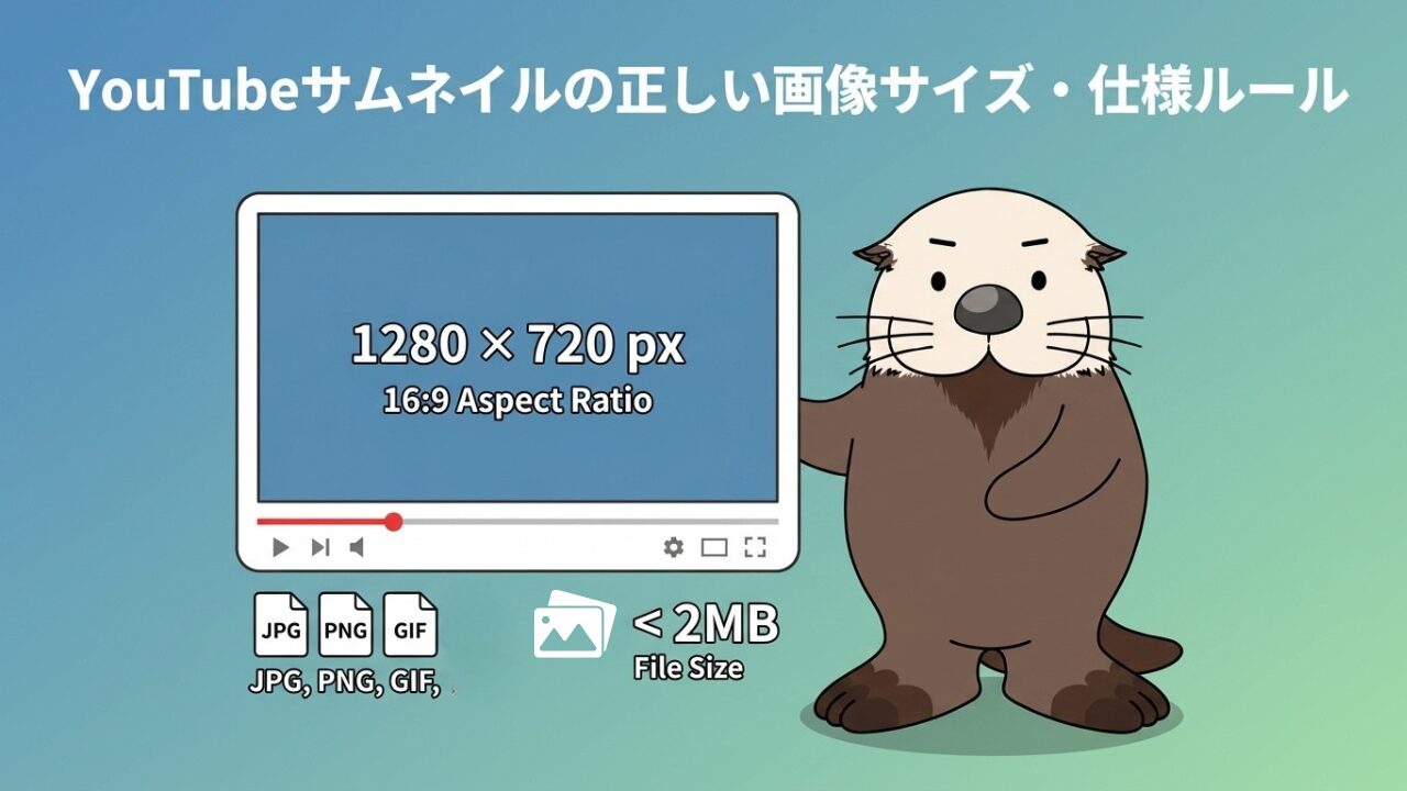 YouTubeサムネイルの推奨サイズ1280×720px、16:9、2MB以下の仕様解説