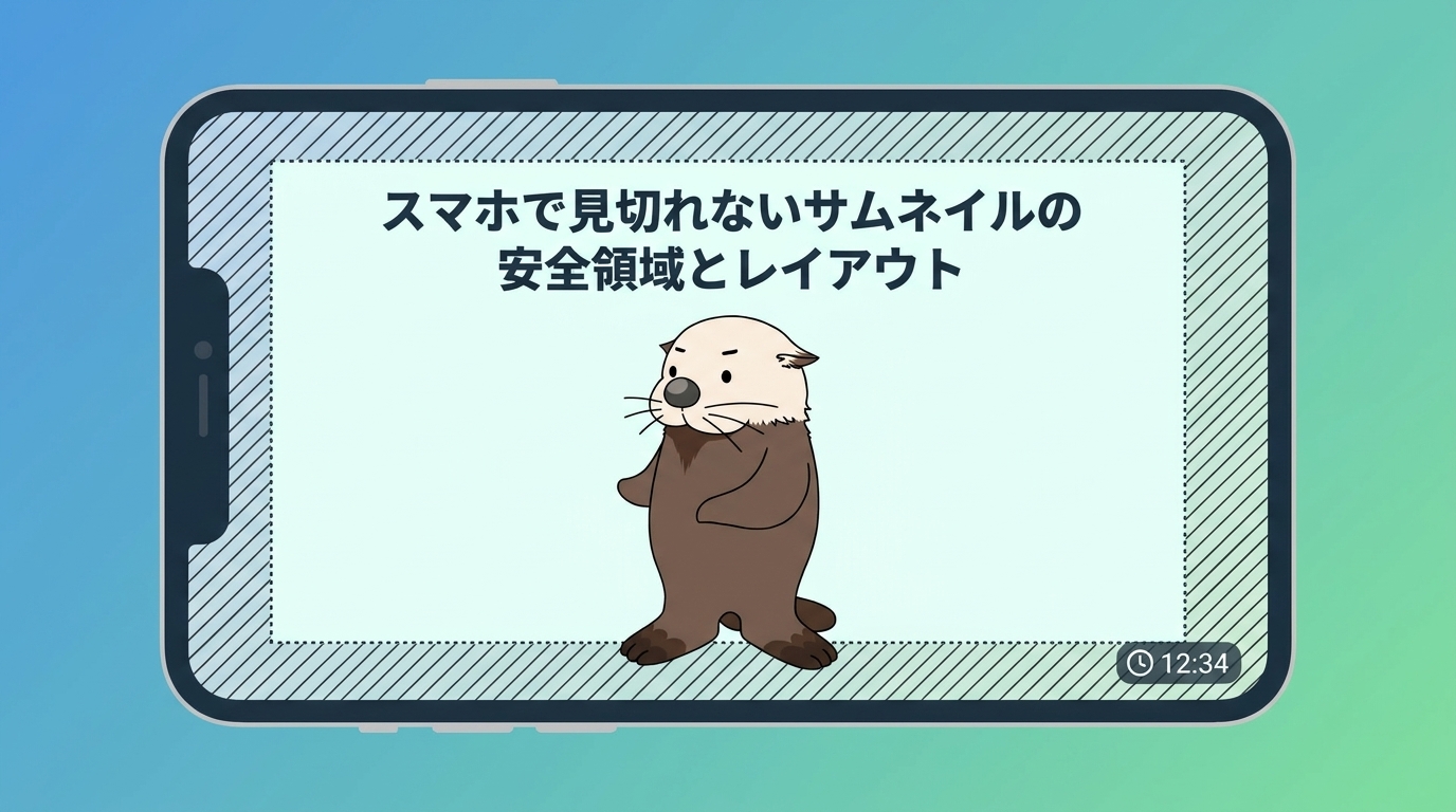 スマホで見切れないサムネイルの安全領域とレイアウト。ラッコのイラスト。