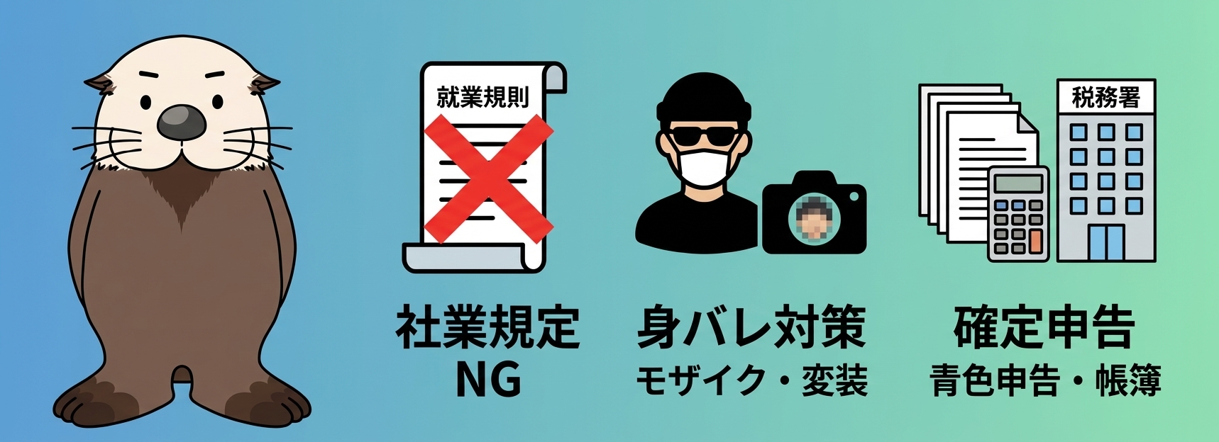 副業YouTuberの注意点を示すアイキャッチ