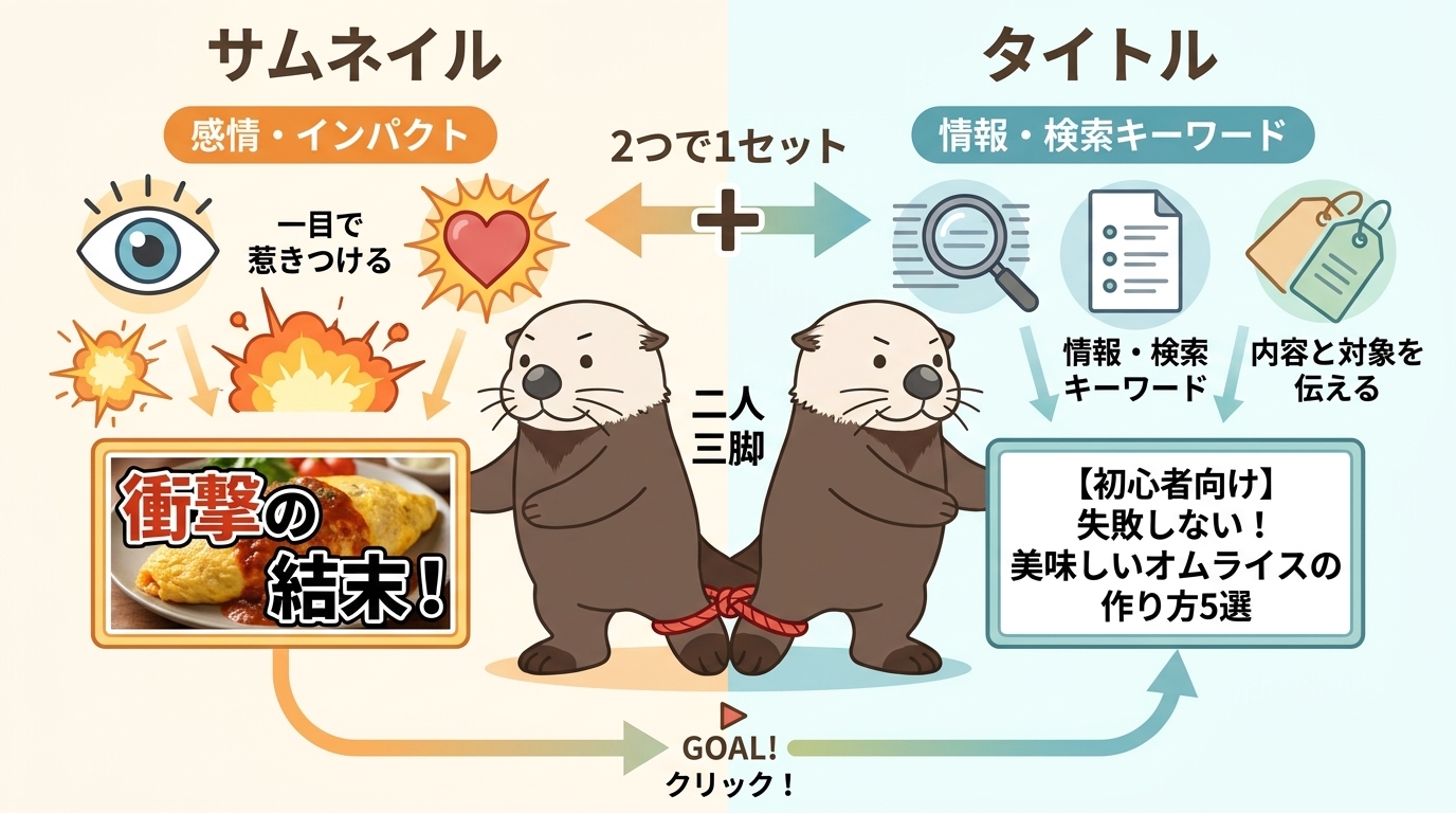 サムネイルとタイトルの役割分担の図解