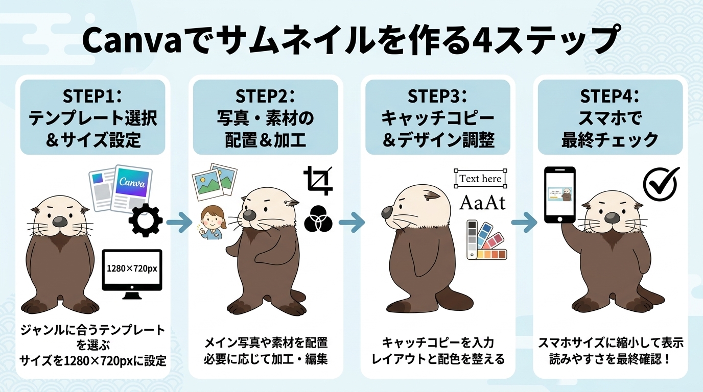 Canvaでサムネイルを作る4ステップの図解