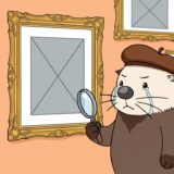 灰色の四角だけの絵を美術館で感動しながら鑑賞するラッコ