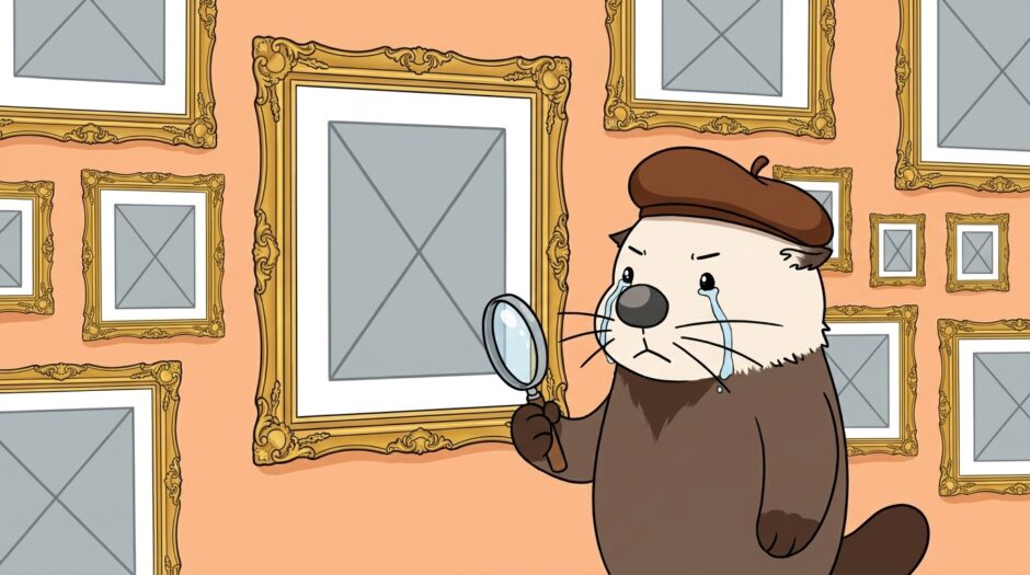 灰色の四角だけの絵を美術館で感動しながら鑑賞するラッコ