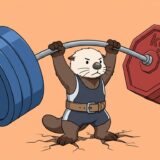 lbとkgの重りを付けたバーベルを持ち上げるラッコ