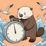 ストップウォッチを押して周りの時間が止まる中ひとり動くラッコ