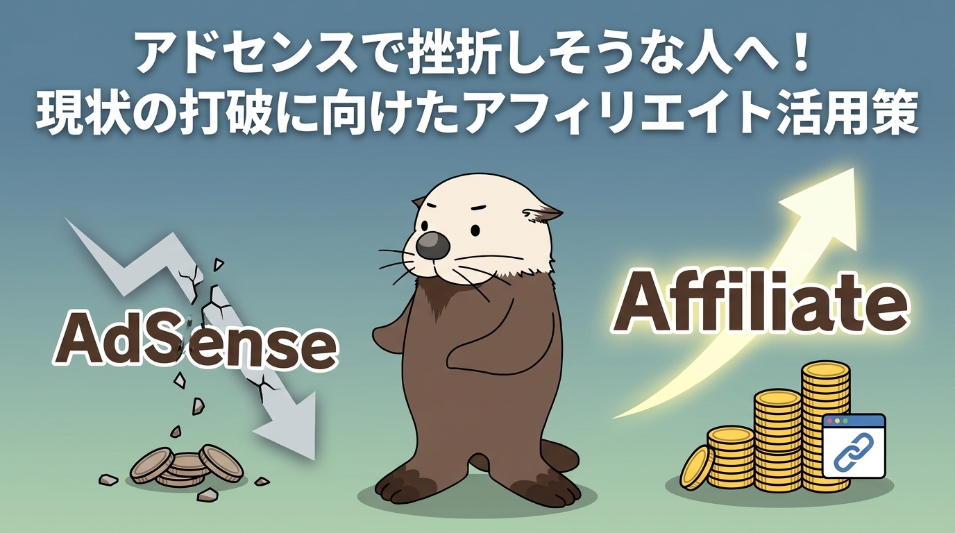アドセンスの収益低迷をアフィリエイト活用で打破しようとするラッコの図解