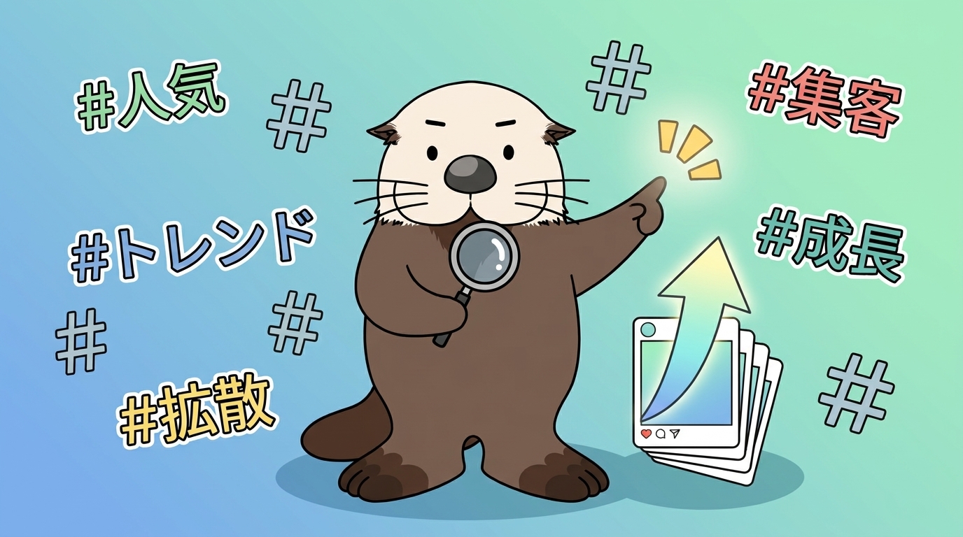 投稿を伸ばすための効果的なハッシュタグの選び方と付け方を、ラッコが解説する図解