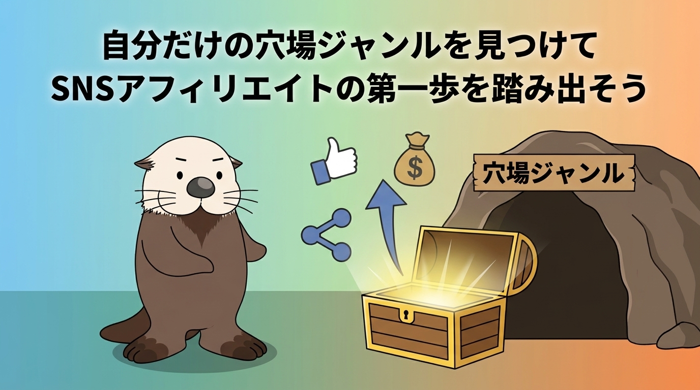 穴場ジャンルを見つけSNSアフィリエイトの第一歩を踏み出すラッコの図