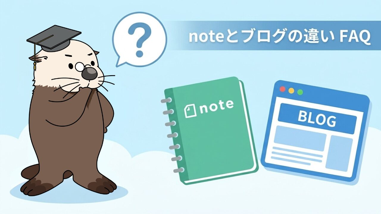 noteとブログの違い FAQ。考えるラッコと各サービスのアイコン