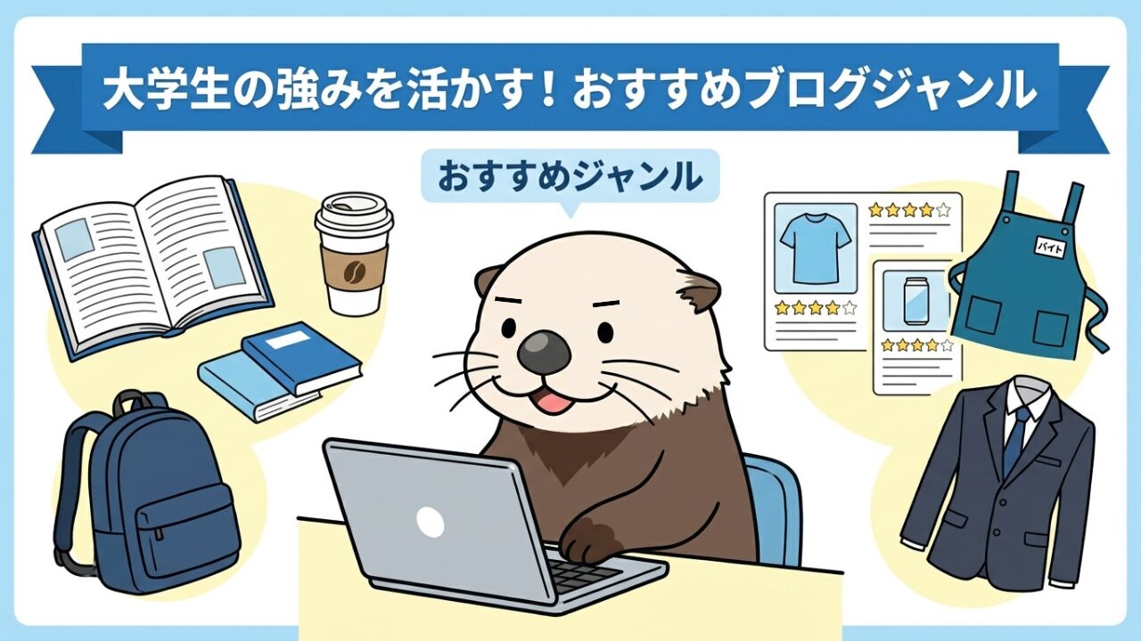 大学生の強みを活かす！おすすめブログジャンル。PCを操作するラッコ