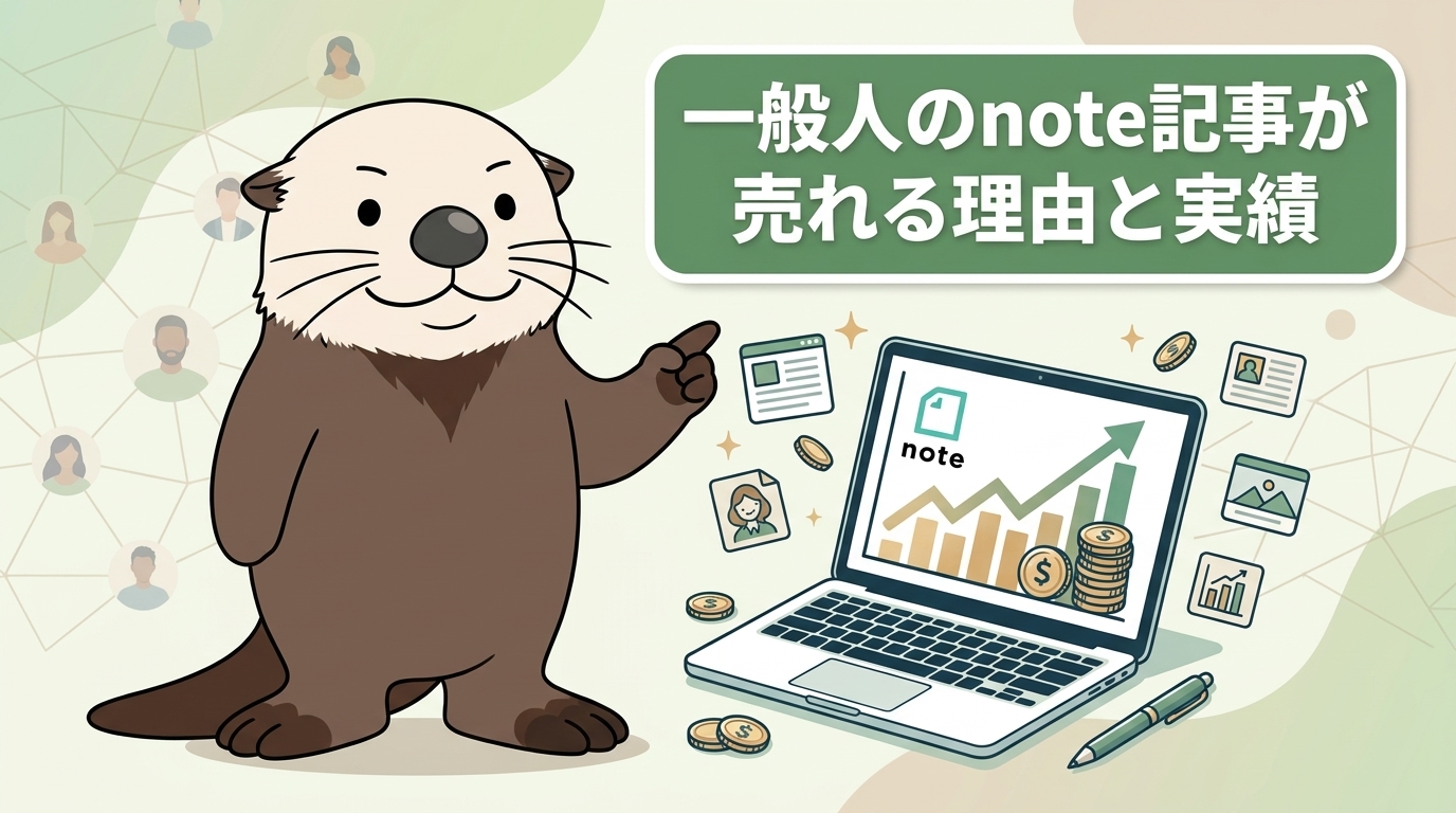 noteで稼げる理由とリアルな実績をラッコのキャラクターが解説している様子を示す図解