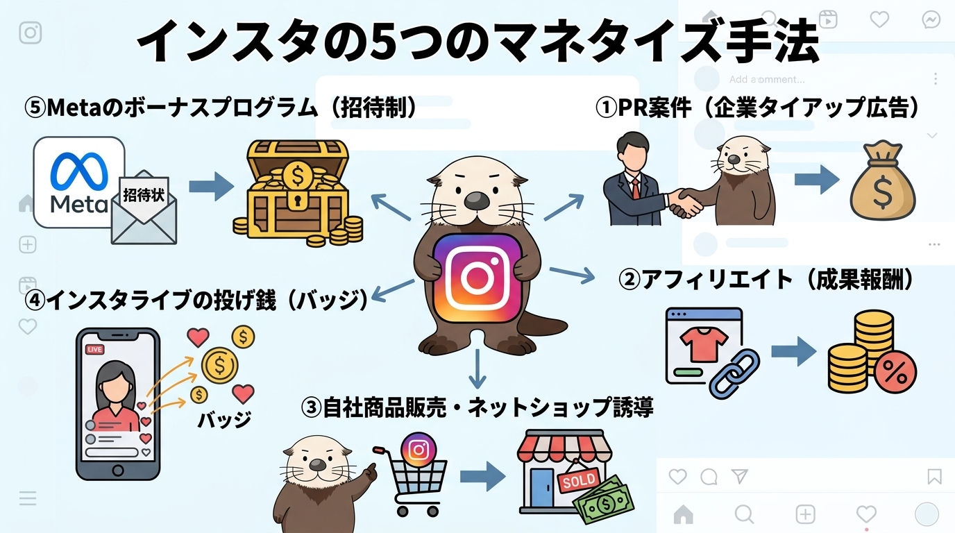 インスタの5つのマネタイズ手法の図解